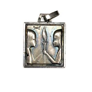 Sterling Silver Gemini Zodiac Pendant with Torch Motif